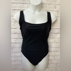 Madewell Second Wave Square Neck Tank One Piece Swimsuit Size L Black DM325‎ New